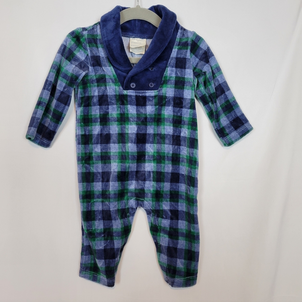 NEW - First Impressions Baby Velour Coveralls in Plaid Berry Blue